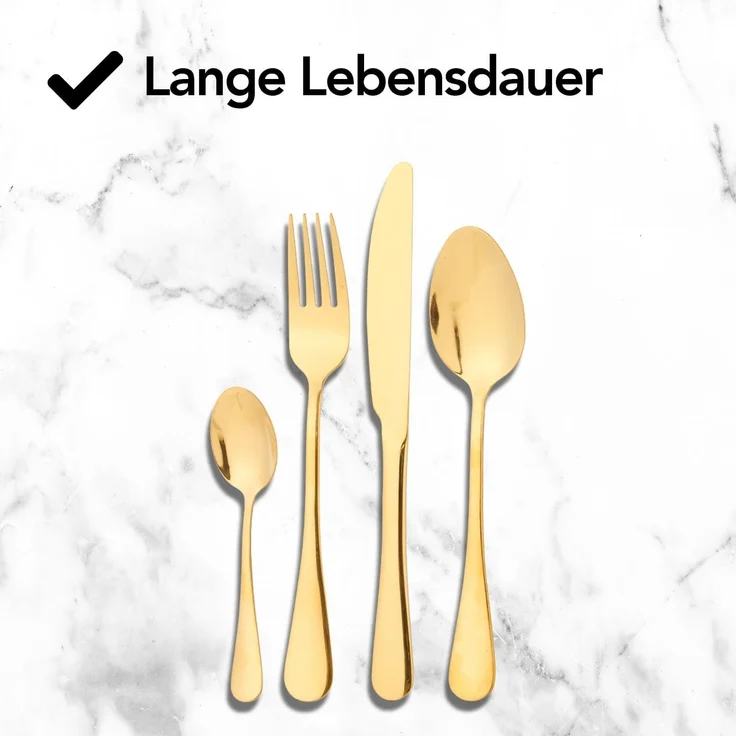 Brixy Besteckset - Gold - 24-teilig - 6 Personen Besteck - Messer/Löffel/Gabel - Edelstahl - Gold – Bild 6