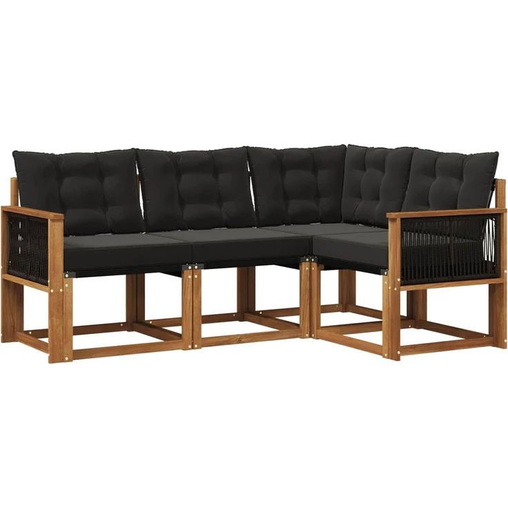vidaXL Outdoor-Sofagarnitur 4 stk. 4-Sitzer Natur und Schwarz 3381920 – Bild 2