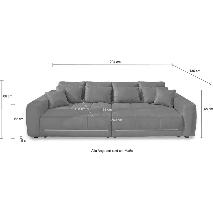 Big-Sofa Lounge Couch 294cm RGB-LED-Beleuchtung Federkern Mikrofaser in Hellgrau – Bild 9