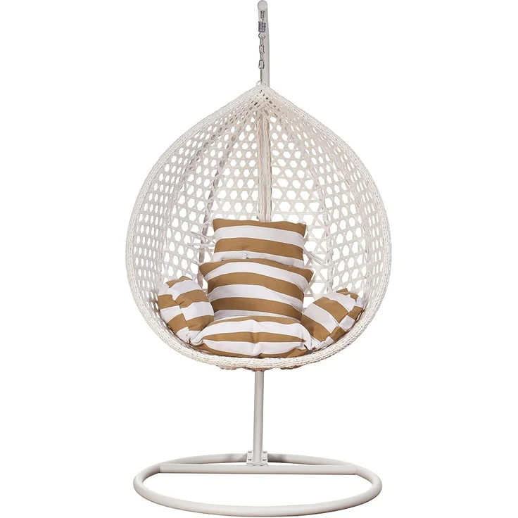 Luxus Hängesessel Style XXL Rattan Korb und Gestell Weiss mit Relaxkissen Braun – Bild 3