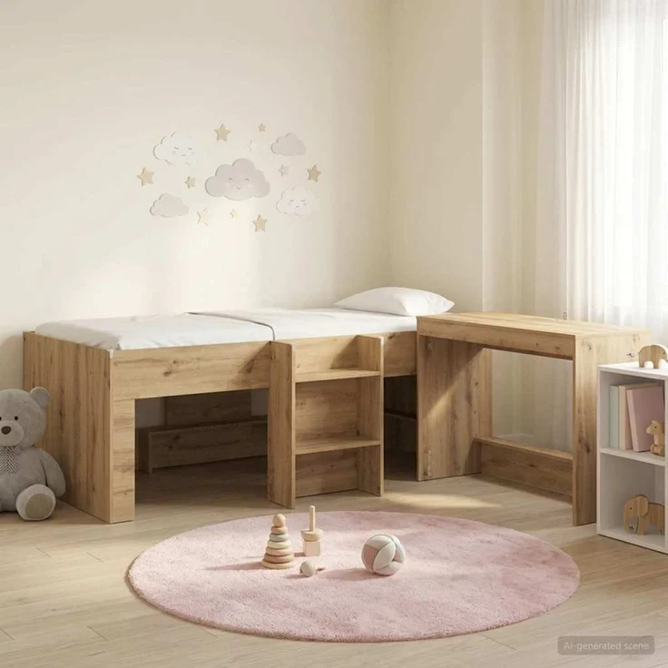 vidaXL Hochbett mit Schreibtisch für Kinder 2 stk. Artisan-Eiche 3423477 – Bild 1