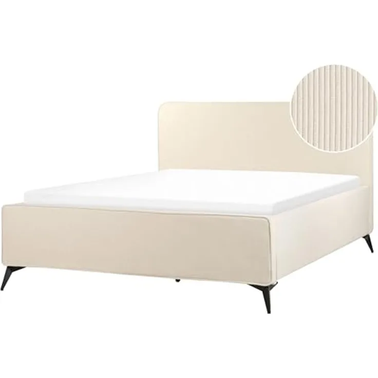 Bett mit Lattenrost VALOGNES 160 x 200 cm Cord Helles Beige