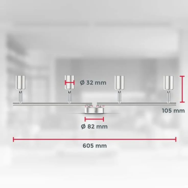 B.K.Licht Deckenleuchte LED Deckenlampe Wohnzimmer Küche Bad 60 cm 4-flammig GU10 12W 1000lm, LED wechselbar, 3000K - Warmweiß, 4er Deckenstrahler Spot schwenkbar & drehbar Messing silber - BKL1024 – Bild 8