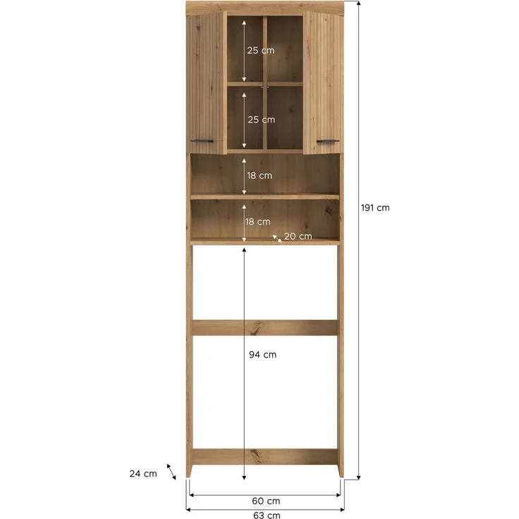 Waschmaschinenumbauschrank >Scout< in Artisan Eiche Dekor - 63x191x24cm (BxHxT) – Bild 4