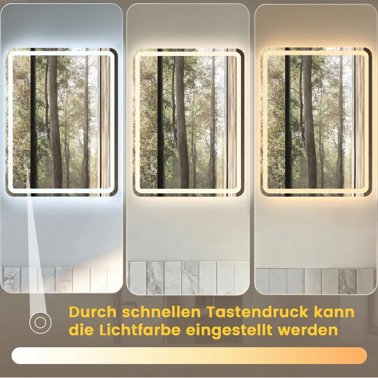 Badezimmerspiegel 60×80×3 cm mit dimmbarer LED-Beleuchtung und Anti-Beschlag-Funktion – Bild 3