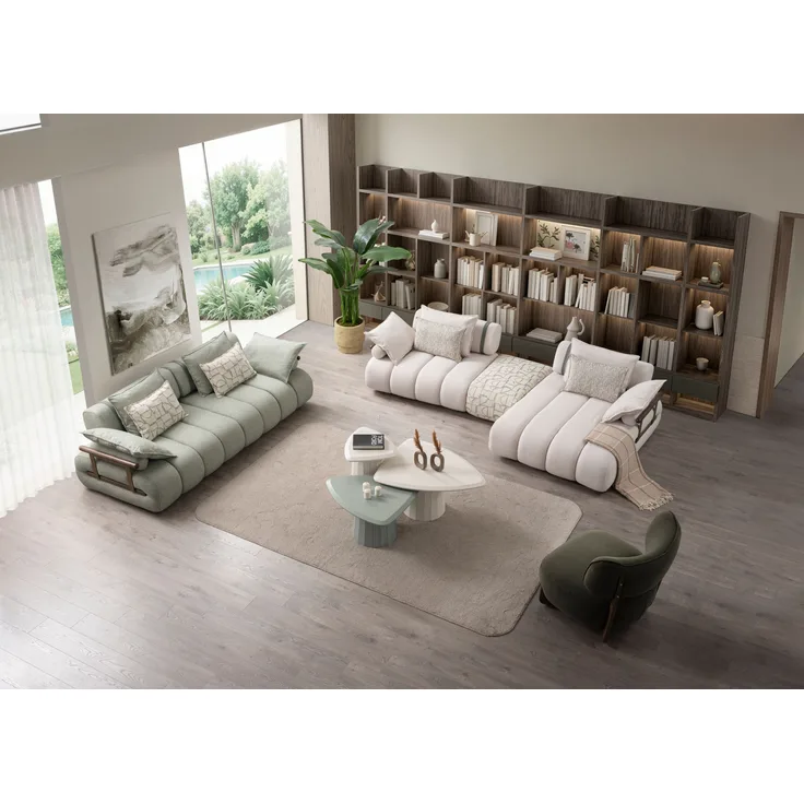 Sitzgruppe/Sofa Set - Wohnzimmergarnitur "Luccani" 3 Sitzer + Ecksofa + Mittelkonsole +1 Sitzer-White/Mintgrün
