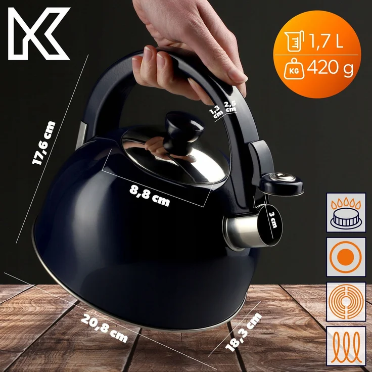 KADAX Induktionskessel Gas mit Pfeife 1,7 l traditionell – Bild 3