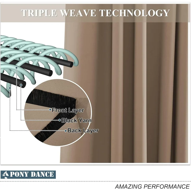 PONY DANCE Gardinen mit Kräuselband für Schiene 2er Set Extra Breite Vorhänge Blickdicht H 228 x B 228 cm Thermogardine gegen Hitze Verdunklungsvorhänge Kinderzimmer, Cappuccino – Bild 7