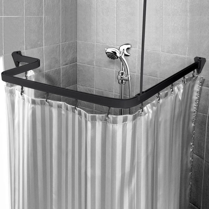 Euroshowers GmbH Duschvorhangstange Flexibel Schwarz 300 cm, 1-läufig, Wand, Decke, Schrauben, Aluminium, Kann von Hand gebogen werden – Bild 2
