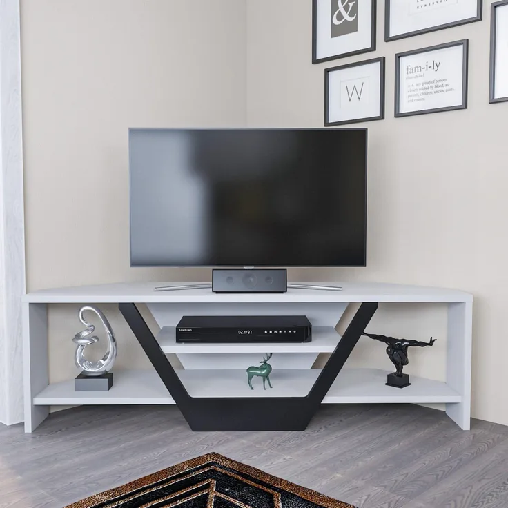 Hanah Home Stylish TV Stand, 120 cm Wide, White & Black, 100% Melamine Coated Particle Board, 18 mm Thick | Modern Design for Living Room & Entertainment Spaces