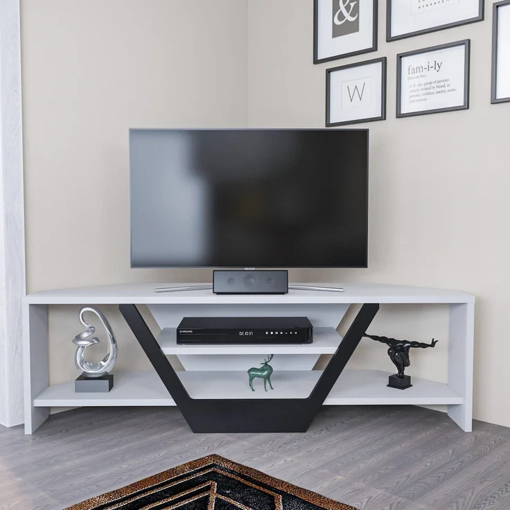 Hanah Home Stylish TV Stand, 120 cm Wide, White & Black, 100% Melamine Coated Particle Board, 18 mm Thick | Modern Design for Living Room & Entertainment Spaces – Bild 1