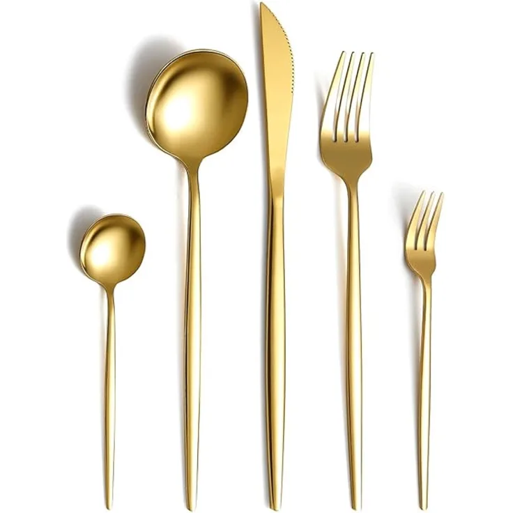 Besteckset 30 teilig für 6 Personen Edelstahl 18/10 Mehrzweck Einsatz für Zuhause Messer Gabel Löffel Küche Restaurant, gold