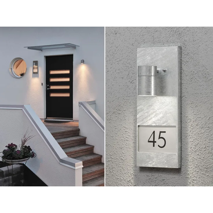 Große LED Außenwandleuchte / Hausnummernleuchte Downlight, Silber