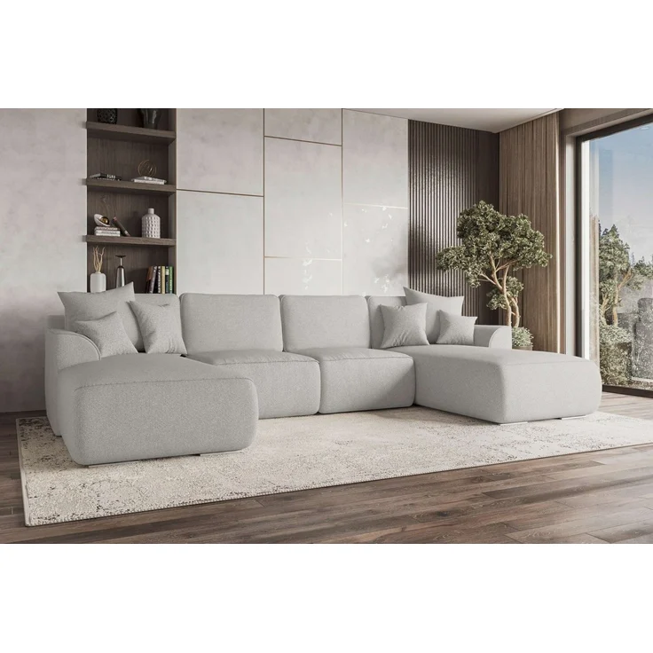 99rooms Gusto Wohnlandschaft Strukturstoff NEVE Hellgrau mit Schlaffunktion – Bild 5