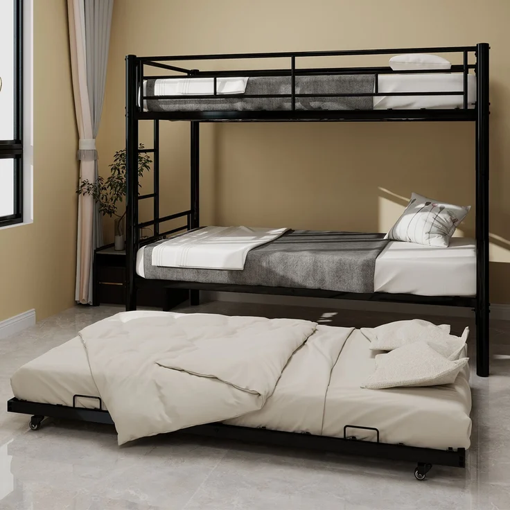 Etagenbett, Twin over Twin, hochbelastbar, stabiles Metall, geräuscharm, Sicherheitsgeländer, kein Boxspring erforderlich, Metall – Bild 9