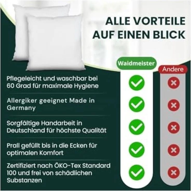 Waidmeister 3-Kammer-Kopfkissen Dreikammerkissen - Kissen mit hochwertiger Federn & Daunen, Füllung: 50% Daunen/ 50% Federn, Drei Kammern – Bild 3