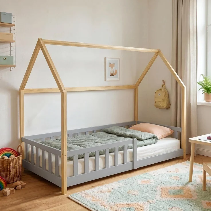 Hausbett Hesel mit Rausfallschutz 90x200 cm Grau/Natur [en. casa] – Bild 7
