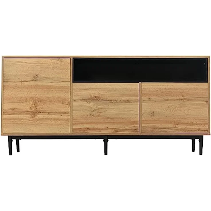 FurnitureR Stylischer Wohnzimmerschrank aus Holz mit Schwarzem Element, Langlebiger Metallrahmen, Modernes Design für Minimalistischen Wohnstil, Platzsparend – Bild 6