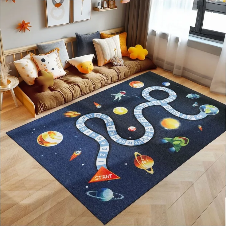 SIMPEX24 Teppich Weltraum Design, Rechteckig, Höhe: 7 mm, Teppich Kinderzimmer Marine Weltraum Design Rutschfest Waschbar