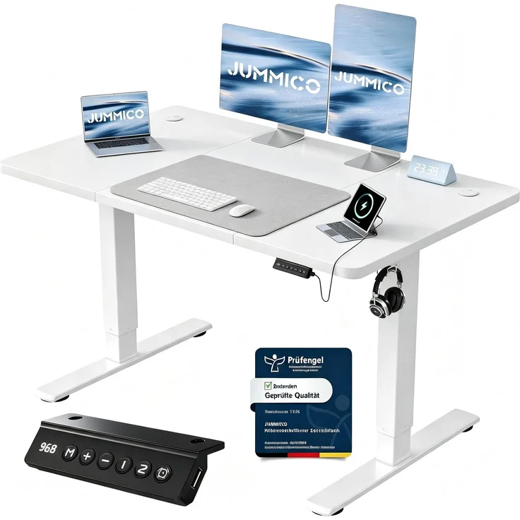 JUMMICO Höhenverstellbarer Schreibtisch 120 x 60 cm, USB-A-Anschluss
