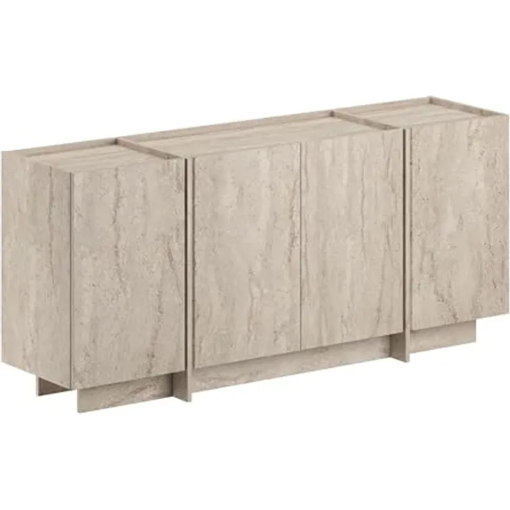 Modern Console Table, Travertine Color, 180 x 80 x 45 cm | 100% Melamine Coated Particle Board, 18 mm Thick | Features Soft-Close Hinges & Numerous Shelves | Stylish Addition to Any Home Décor