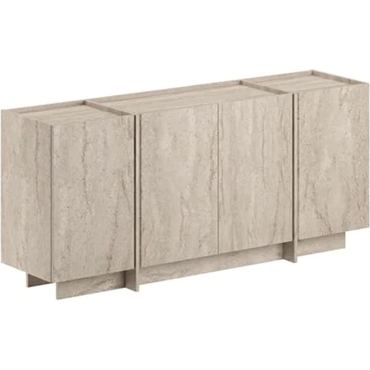 Modern Console Table, Travertine Color, 180 x 80 x 45 cm | 100% Melamine Coated Particle Board, 18 mm Thick | Features Soft-Close Hinges & Numerous Shelves | Stylish Addition to Any Home Décor – Bild 1