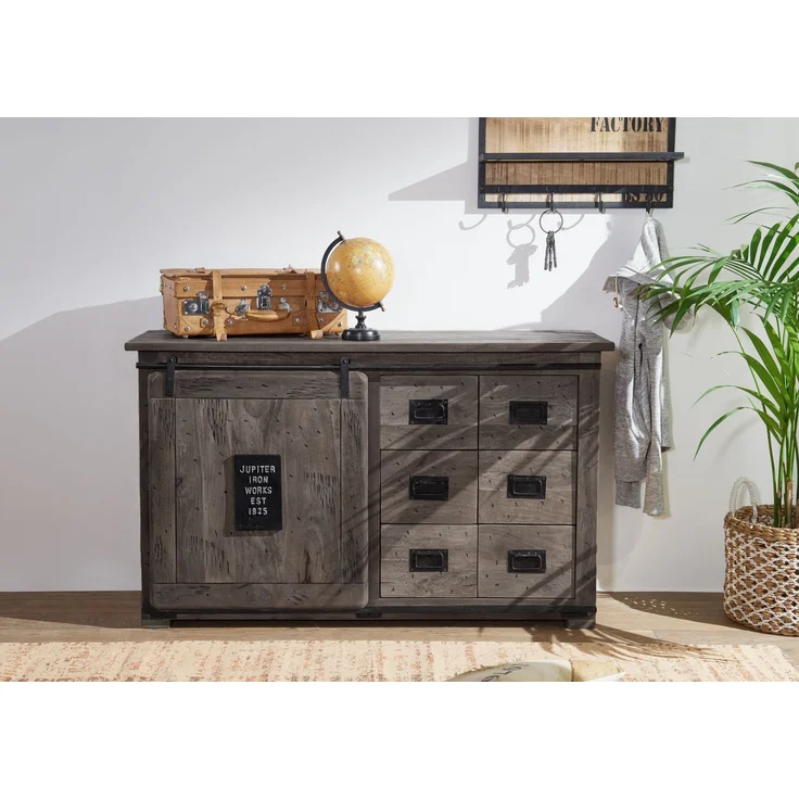 Sideboard Mango 140x45x85 grau lackiert RAILWAY #221 – Bild 3