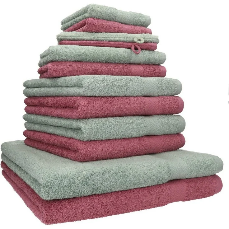 Betz Handtuch Set 12-TLG. Handtuch Set Premium Farbe beere/heugrün, 100% Baumwolle, (12-tlg) – Bild 1