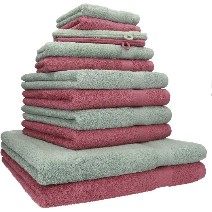 Betz Handtuch Set 12-TLG. Handtuch Set Premium Farbe beere/heugrün, 100% Baumwolle, (12-tlg)