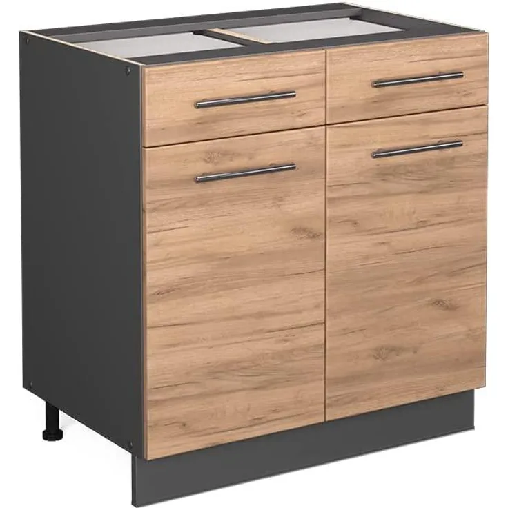 Küchenunterschrank Fame-Line Goldkraft Eiche 80 cm ohne Arbeitsplatte Vicco