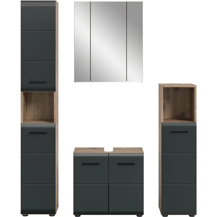 Badkombination (B/H/T: 150x185x30 cm) in schwarz matt und Nox Oak Nachbildung – Bild 2