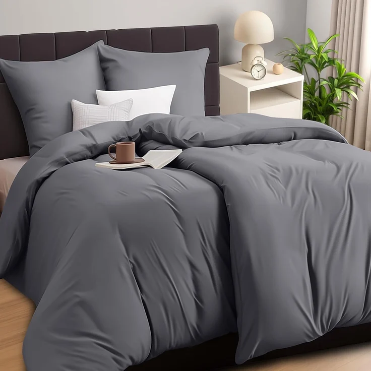 Utopia Bedding Bettwäsche 135x200 4teilig - Mikrofaser 2 Bettbezug 135x200 cm + 2 Kissenbezüge 80x80 cm - Grau – Bild 1