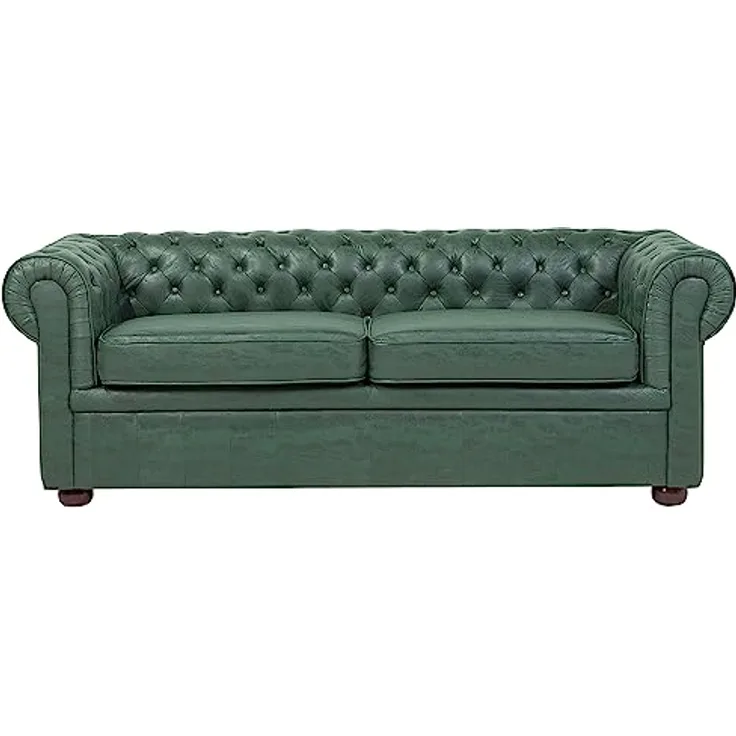 Beliani Chesterfield 3-Sitzer-Sofa, Grün, Kunstleder, 195x70x76 cm, mit abgerundeten Armlehnen und Wellenfederung