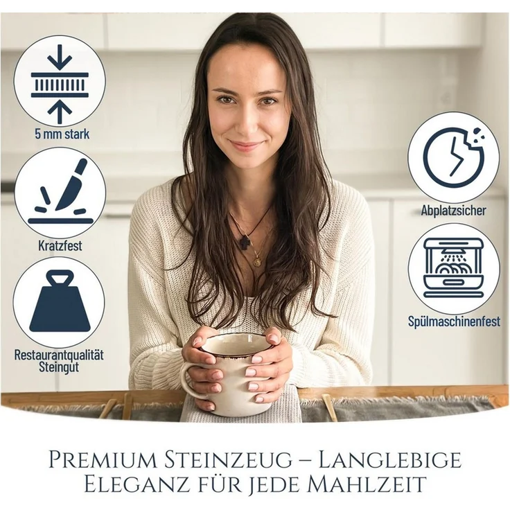 PURE LIVING INTERIOR DESIGN Geschirr-Set Tassen 6er 350ml »Rustic«, Steingut, Beige (6-tlg), 6 Personen, Steingut – Bild 3