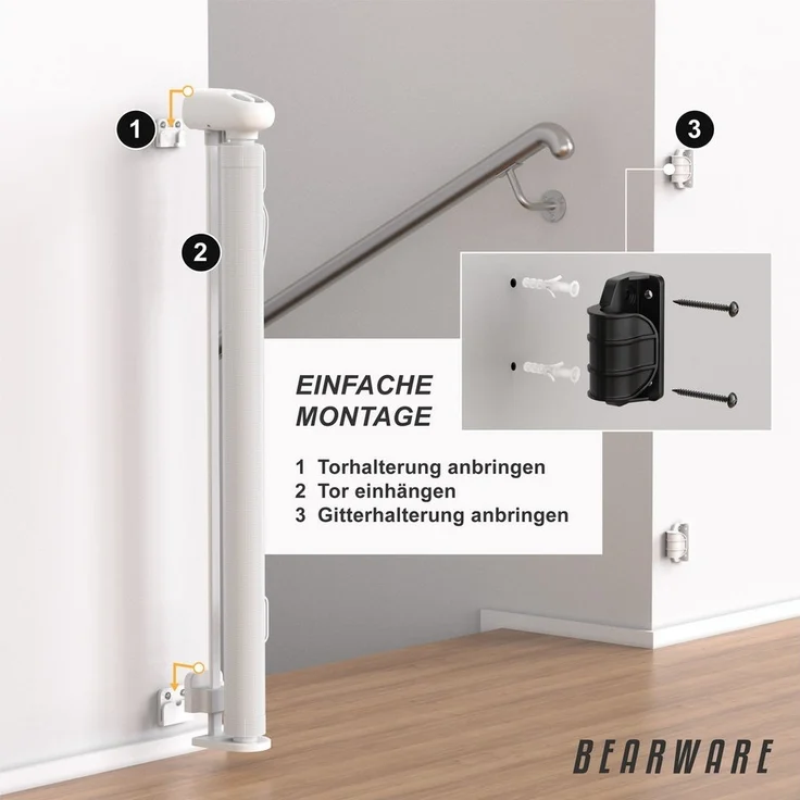 BEARWARE Türschutzgitter Treppenschutzgitter, Baby Schutzgitter, Kindersicheres Absperrgitter (1 St), Kind Sicherheitsgitter 180cm ausziehbar, Hund Safety Gate, Wandmontage – Bild 2