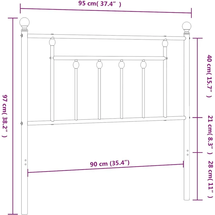 vidaXL Ersatz-Kopfteil Metall Schwarz 90 cm (Art-Nr 353565) – Bild 6