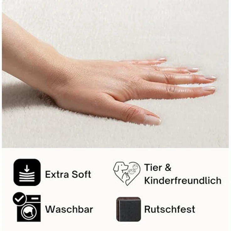 the carpet Relax Moderner Flauschiger Kurzflor Teppich, Anti-Rutsch Unterseite, Waschbar bis 30 Grad, Super Soft, Felloptik, Creme, 140x200 cm Oval – Bild 5