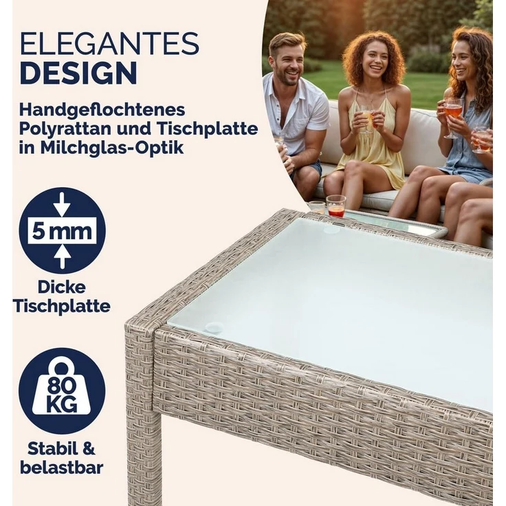 Casaria Balkonset, 4 Personen Wetterfest 7 teilig Polyrattan 2x Sessel Gartenbank Tisch – Bild 3