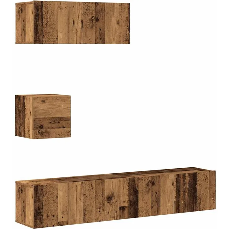 vidaXL 4-tlg. TV-Schrank-Set Wandmontage Altholz-Optik Holzwerkstoff 3329219
