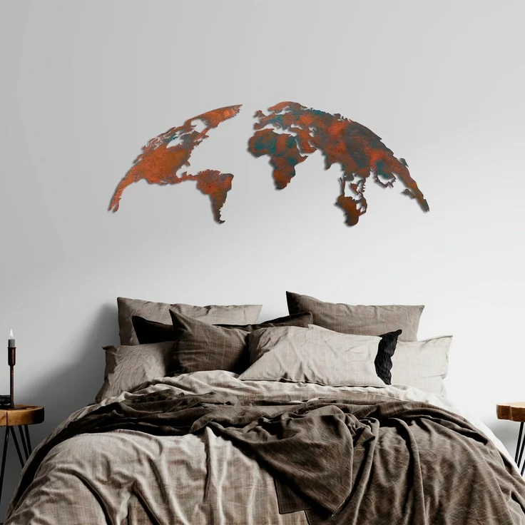Wallity 'World Map Medium - 2' Dekoratives Wandaccessoire aus Metall, Mehrfarbig, 59 x 150 cm – Bild 4