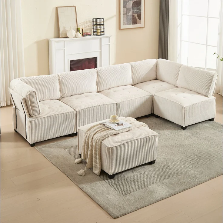 Modulares 6-Sitzer Sofa B 308 x T 154 x H 81,99 cm aus Cord, als U-, L-Form oder Schlafsofa – Bild 1