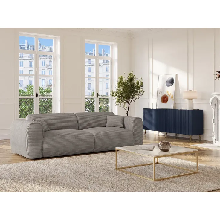 Vente-unique - POGNIA Sofa SamtStoff Grau - B 100 cm x H 73 cm x L 236 cm