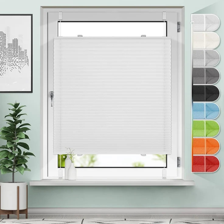 Sanfree Plissee Klemmfix Plisseerollo ohne Bohren Weiß B100 x H130cm inkl. Klemmträger Blickdicht und lichtdurchlässig Jalousie Faltrollo Sichtschutz und Sonnenschutz Rollo für Fenster & Tür – Bild 1