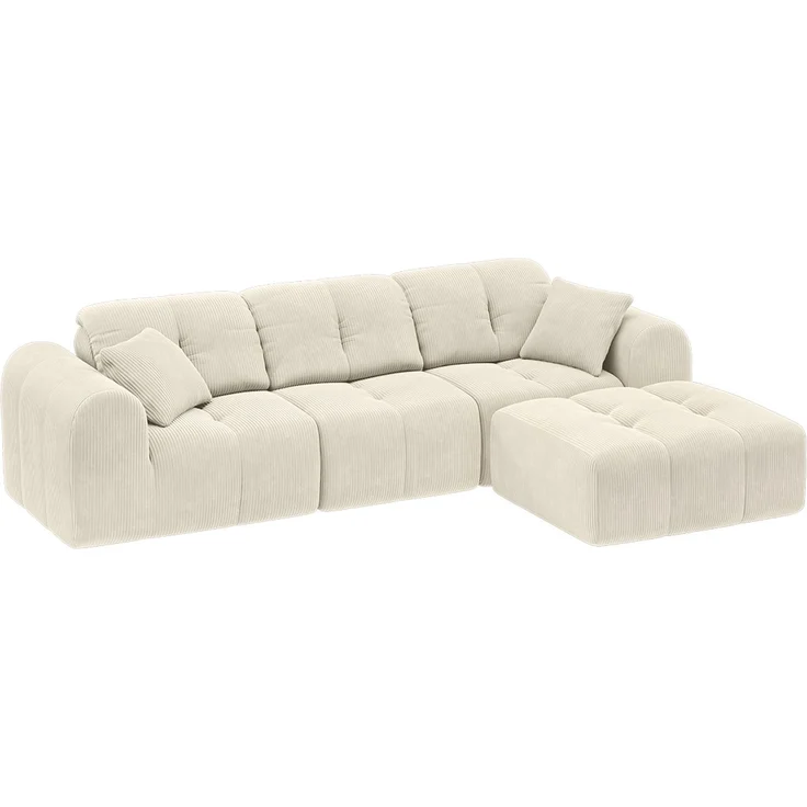 skølm 'Vanaheim' Sofa 3 Sitzer mit Hocker & 2 Kissen, Cloud Sofa Cord beige, Vollschaumcouch mit Federkern und Vakuum-Kompression, kein Aufbau erforderlich – Bild 11