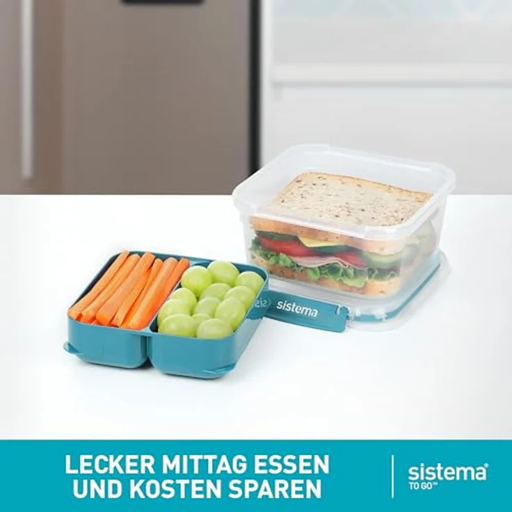 Sistema To Go Stax Frischhaltedosen | 1 L | 3 luftdichte Behälter mit Fächern | Auslaufsichere Versiegelung | Lunchbox Kinder & Erwachsene – Bild 6