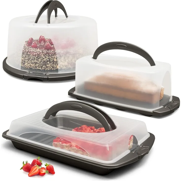 Hausfelder Kuchentransportbox Tortentransportboxen Vorteilspack 3 Stk, Kunststoff, (Set, 3-tlg, 3 verschiedene Boxen), Transportboxen mit Deckel