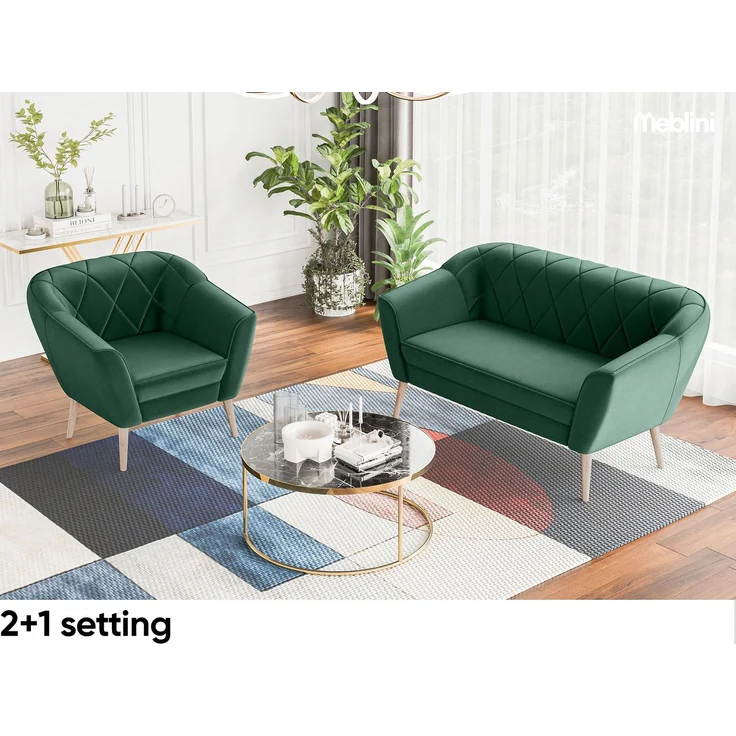 MEBLINI Mini Sofa 2-Sitzer für Wohnzimmer - Mini Lounge für zwei Personen - Küchensofa - Sofa Klein - GISELA - 2 - Grün Samt – Bild 3