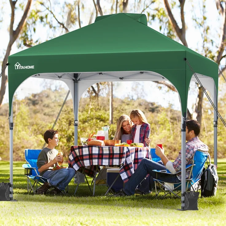 YITAHOME 3X3 wasserdichte Pavillon Faltpavillon, Faltbarer Stabil Pop up Pavillon Outdoor Anti-UV Gartenpavillon Höhenverstellbarfür Alle Jahreszeiten Für Party Camping Märkte Pool Festival, Grün – Bild 2