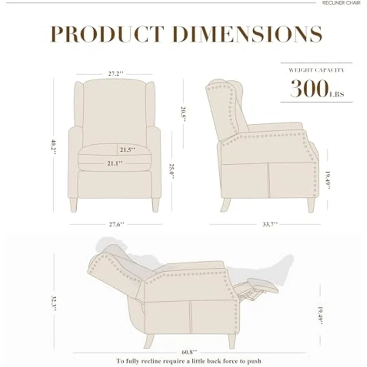 COLAMY Wingback Sessel mit Pushback-Funktion, Moderner Bezugsstoff Sessel fürs Wohnzimmer mit Seitentasche und Nagelkopf-Akzenten, Grün – Bild 2