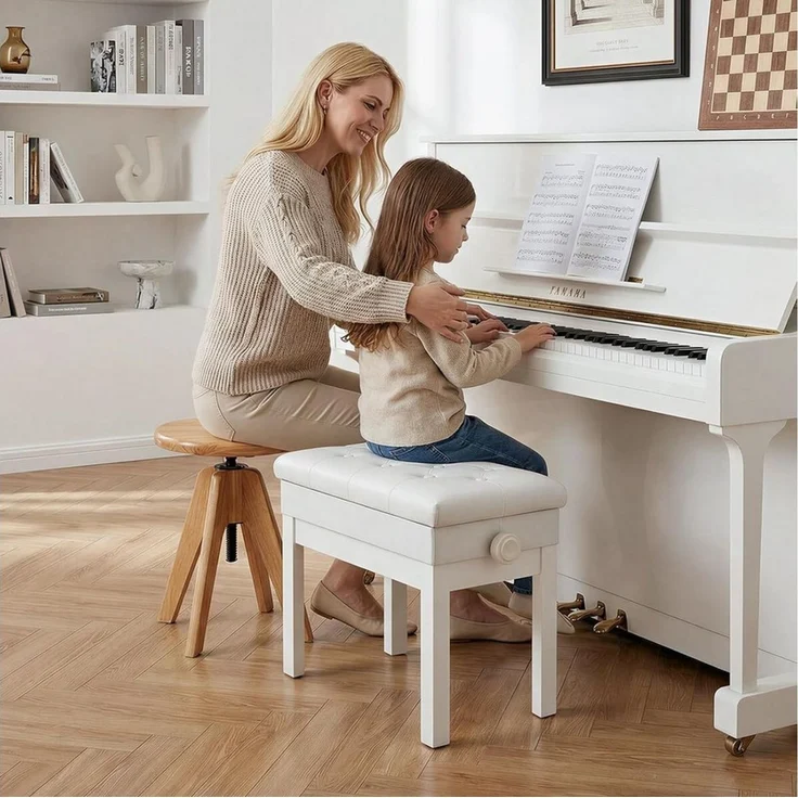 TLGREEN Klavierbank,Klavierhocker Höhenverstellbar 48-58CM (Multifunktional), Pianobank mit Stauraum,PU Lederkissen,bis 150KG Belastbar – Bild 2